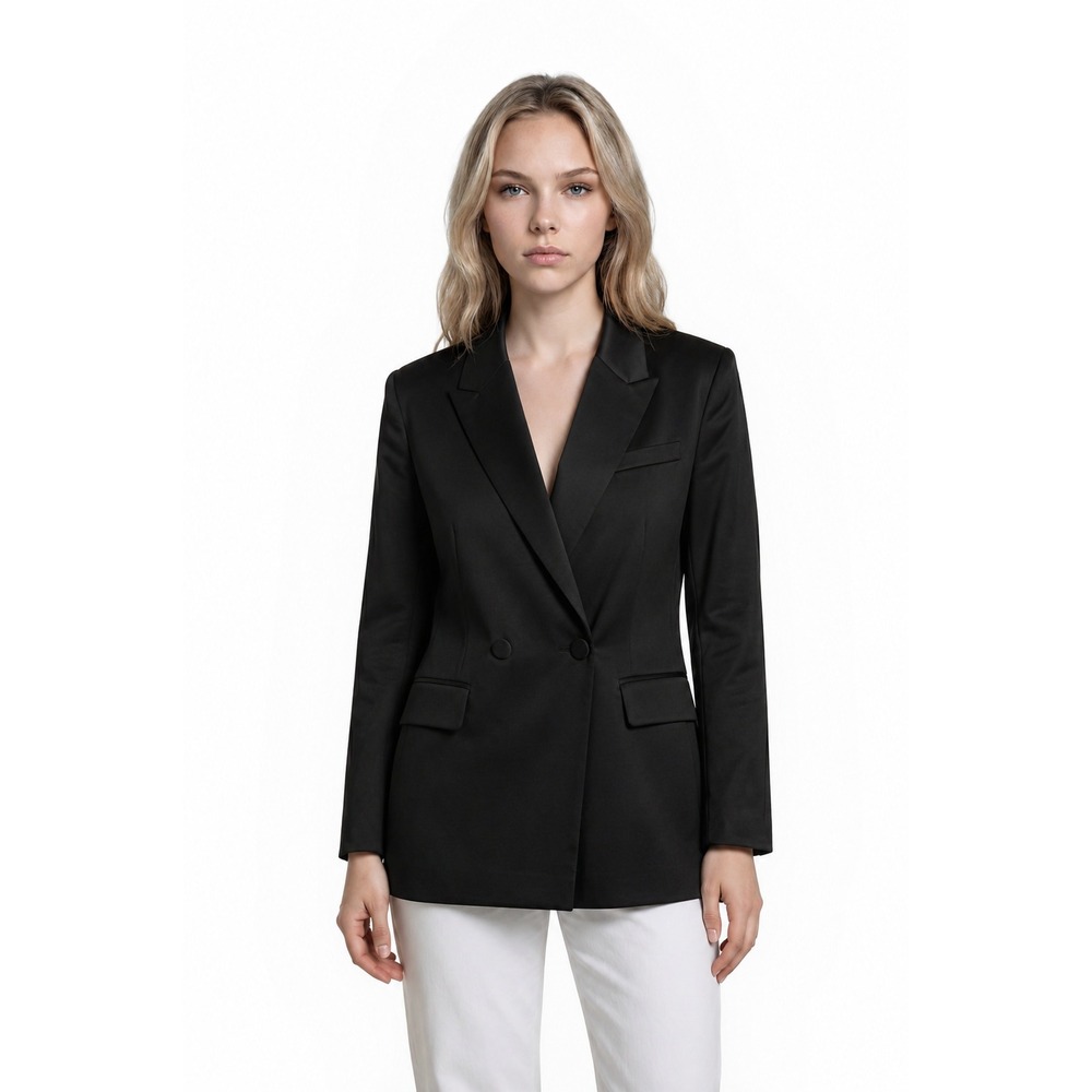 Antonio Melani Tuxedo Blazer Jacket‎ Womens Size 8 Black Satin Double Breasted